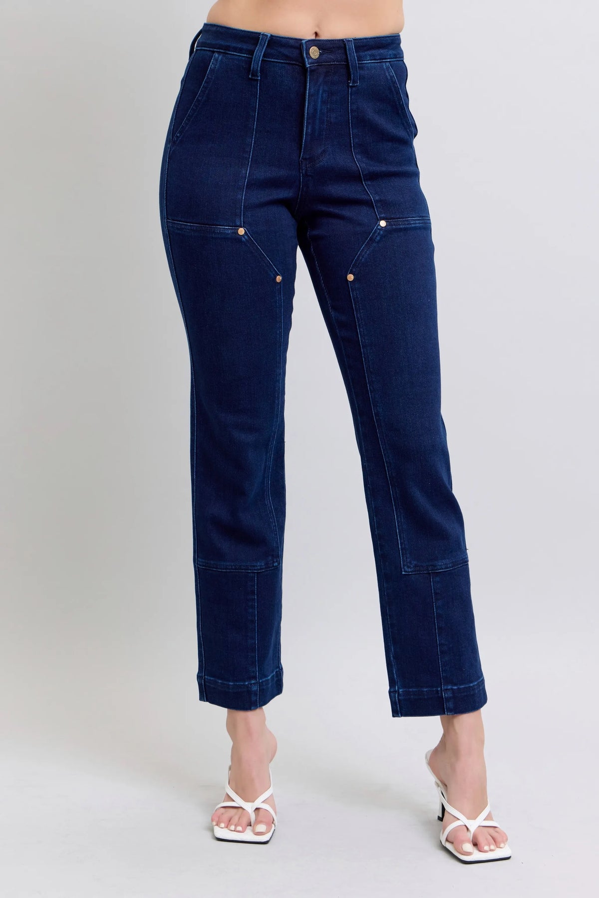 Judy Blue Full Size Hw Work Wear Knee Patch Straight Jeans Plus Size - Ladyez