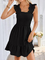 Smocked Square Neck Wide Strap Dress - Ladyez