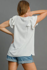Umgee Full Size V-Neck Double Layered Ruffle Sleeve Blouse Plus Size