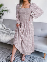 Smocked Square Neck Flounce Sleeve Dress - Ladyez