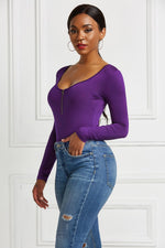 Half Zip Scoop Neck Long Sleeve Bodysuit - Ladyez