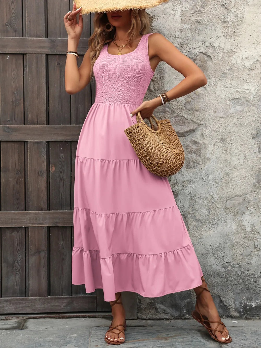 Ivy Lane Smocked Scoop Neck Sleeveless Tank Dress