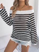 Openwork Striped Off-Shoulder Knit Top