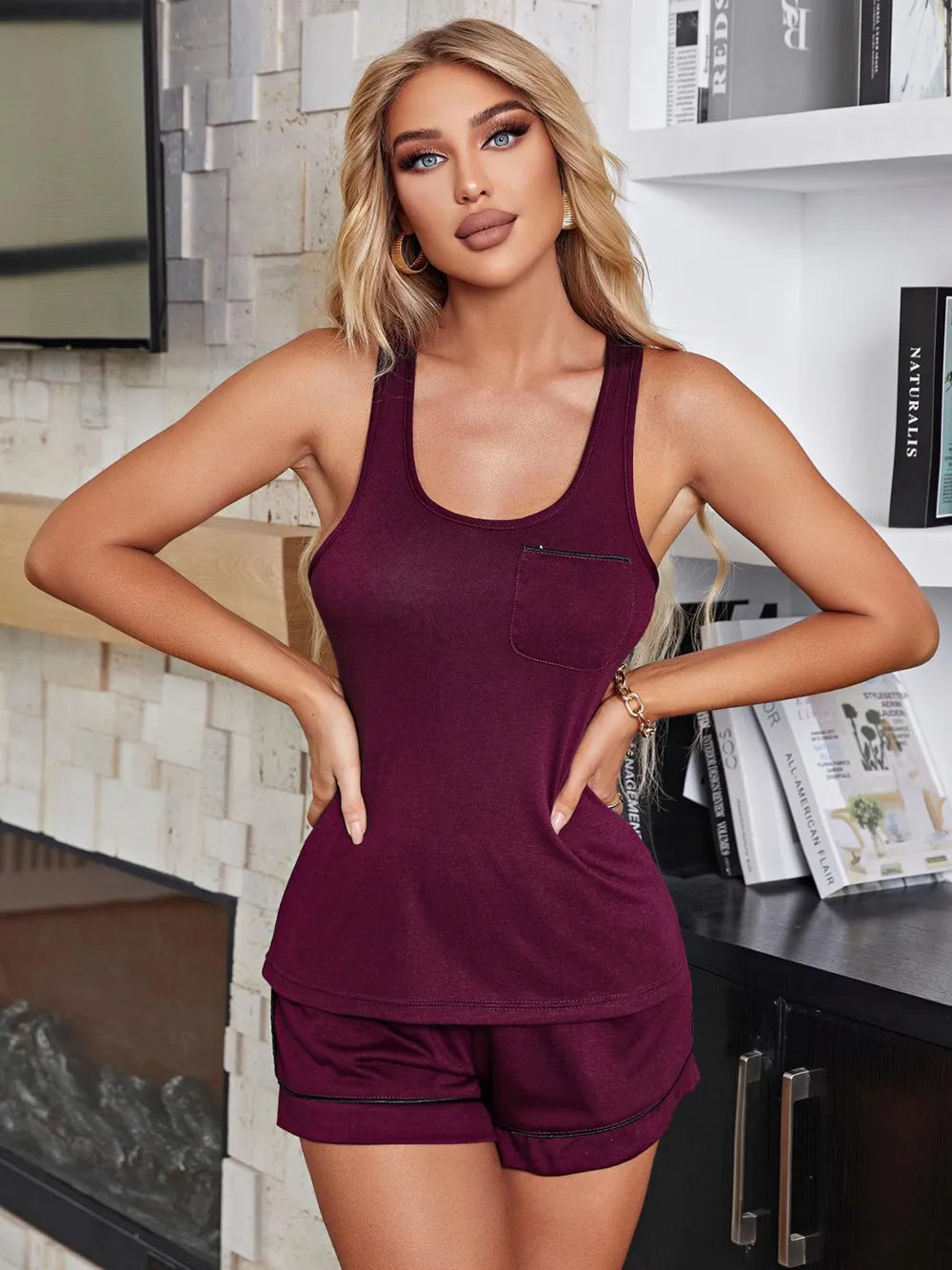 Scoop Neck Wide Strap Tank and Shorts Lounge Set - Ladyez