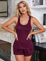 Scoop Neck Wide Strap Tank and Shorts Lounge Set - Ladyez