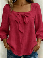 Full Size Bow Front Square Neck Blouse Plus Size