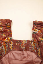 Floral Puff Sleeve Square Neck Knot Open Back Mini Dress