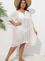Crochet Trim V-Neck Beach Cover Up Dress - Ladyez