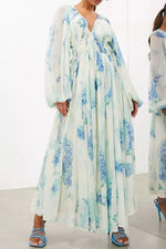 Floral Print Bohemian Maxi Dress with Balloon Sleeves - Ladyez