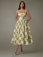 Lace Trim Floral Sleeveless Midi Dress - Ladyez