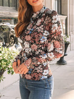 Floral Mock Neck Long Sleeve T-Shirt - Ladyez