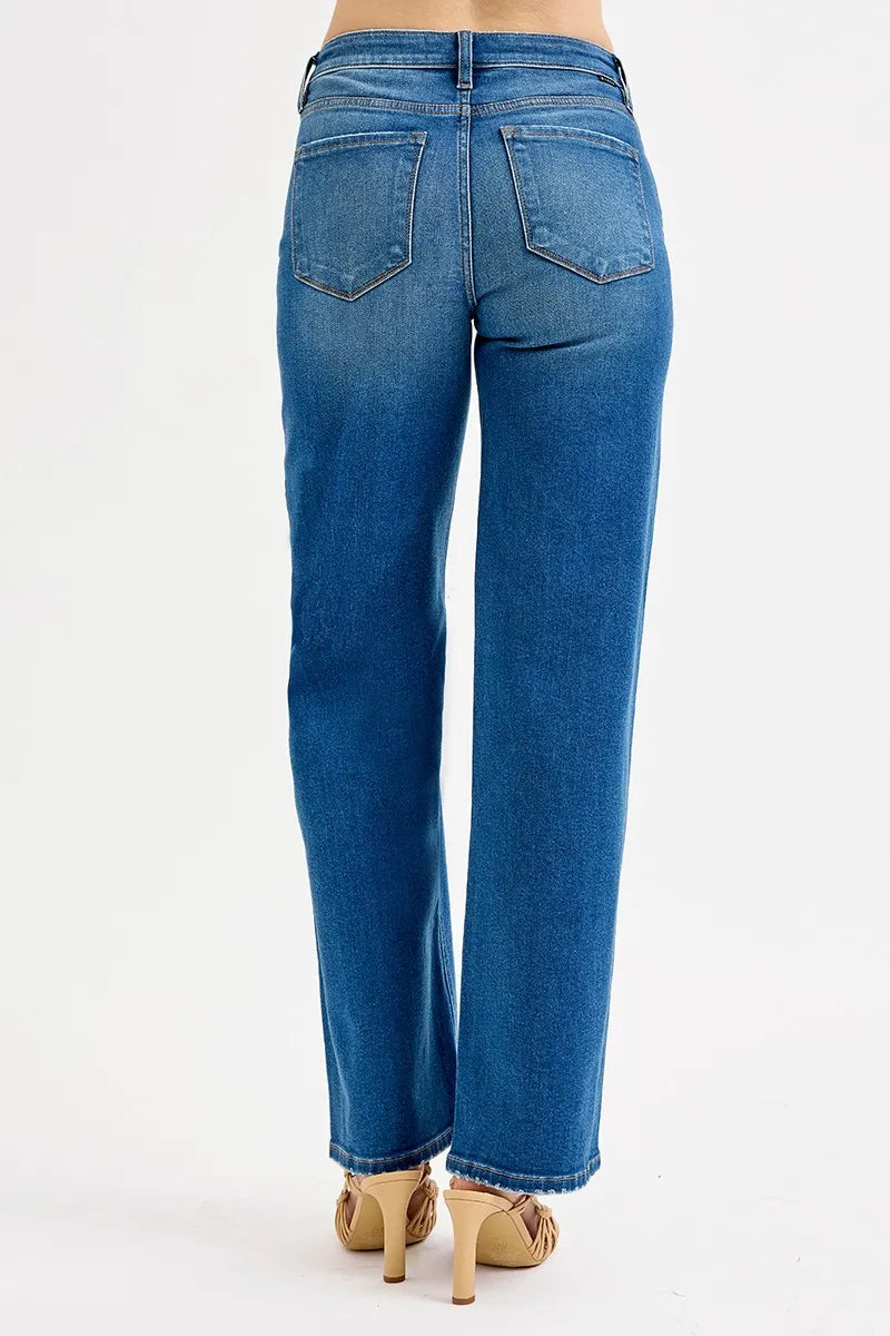 RISEN Full Size Mid Waist Fit Boyfriend Knee Distressed Jeans Plus Size - Ladyez