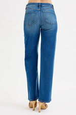 RISEN Full Size Mid Waist Fit Boyfriend Knee Distressed Jeans Plus Size - Ladyez