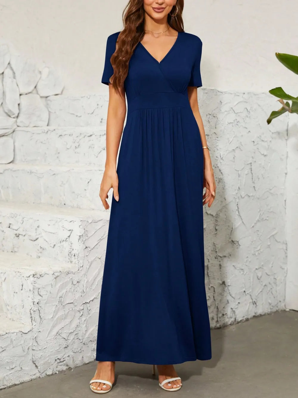 Surplice Short Sleeve Maxi Dress - Ladyez