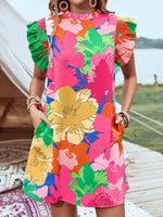 Printed Ruffled Cap Sleeve Mini Dress