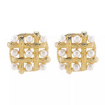 Pearl Grid Square Stud Earrings