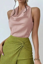 Satin Cowl Neck Sleeveless Blouse - Ladyez