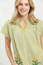 Umgee Embroidered Stripe Button Front Top