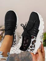 Cutout Leopard Lace Up Mesh Athletic - Ladyez