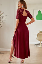 Lace Cutout V-Neck Short Sleeve Dress - Ladyez