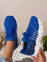 Cutout Leopard Lace Up Mesh Athletic - Ladyez
