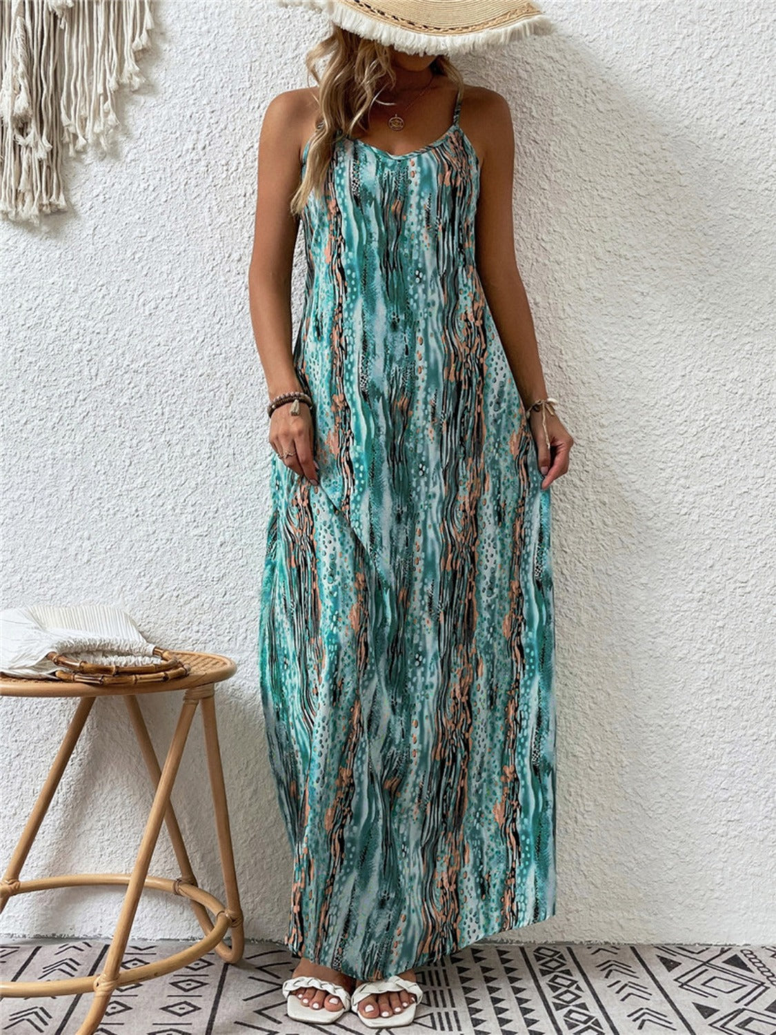 Full Size Printed Scoop Neck Maxi Cami Dress - Ladyez
