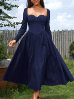 Sweetheart Neckline Long Sleeve A-Line Midi Dress