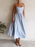 Adjustable Strap Scoop Neck Midi Dress