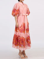 Button Front Puff Sleeve Dress