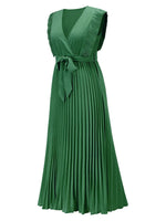 Tied Surplice Cap Sleeve Pleated Dress - Ladyez