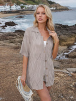 Button Down Eyelet Collared Neck Knit Shirt