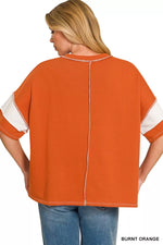 Zenana French Terry Striped Exposed Seam Top