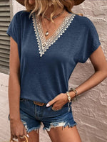 Full Size Lace Detail V-Neck Short Sleeve T-Shirt - Ladyez