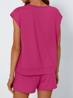 Round Neck Cap Sleeve Top and Shorts Set - Ladyez