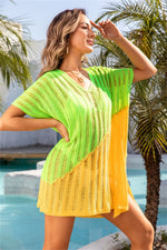 Angel Wings Slit Color Block V-Neck Cover Up - Ladyez