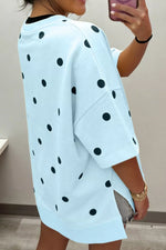 Polka Dot Print Crossed Seam Detail Oversize Tee