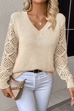 V-Neck Crochet Sleeve Sweater