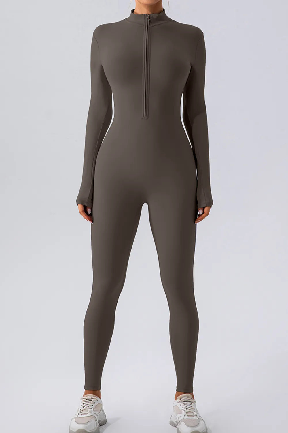Half Zip Mock Neck Active Jumpsuit - Ladyez