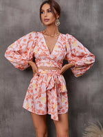 Cutout Front Printed Long Sleeve Romper