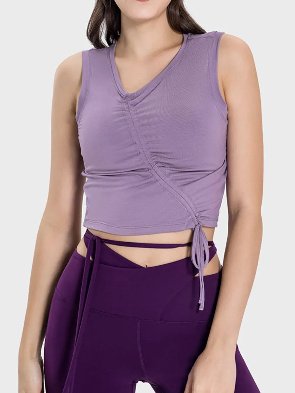 Millennia Drawstring Ruched Wide Strap Active Tank - Ladyez
