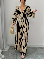 Abstract Print V-Neck Wide Leg Jumpsuit