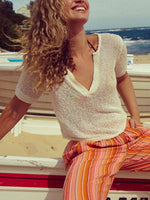 Notched Short Sleeve Knit Top