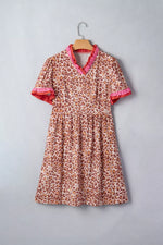 Leopard High Waist Ruffled Colorblock Trim Short Dress