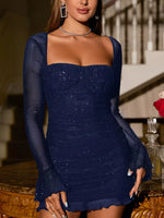 Ruched Glitter Bodycon Mini Dress