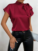 Satin Bow Tie Neck Blouse - Ladyez