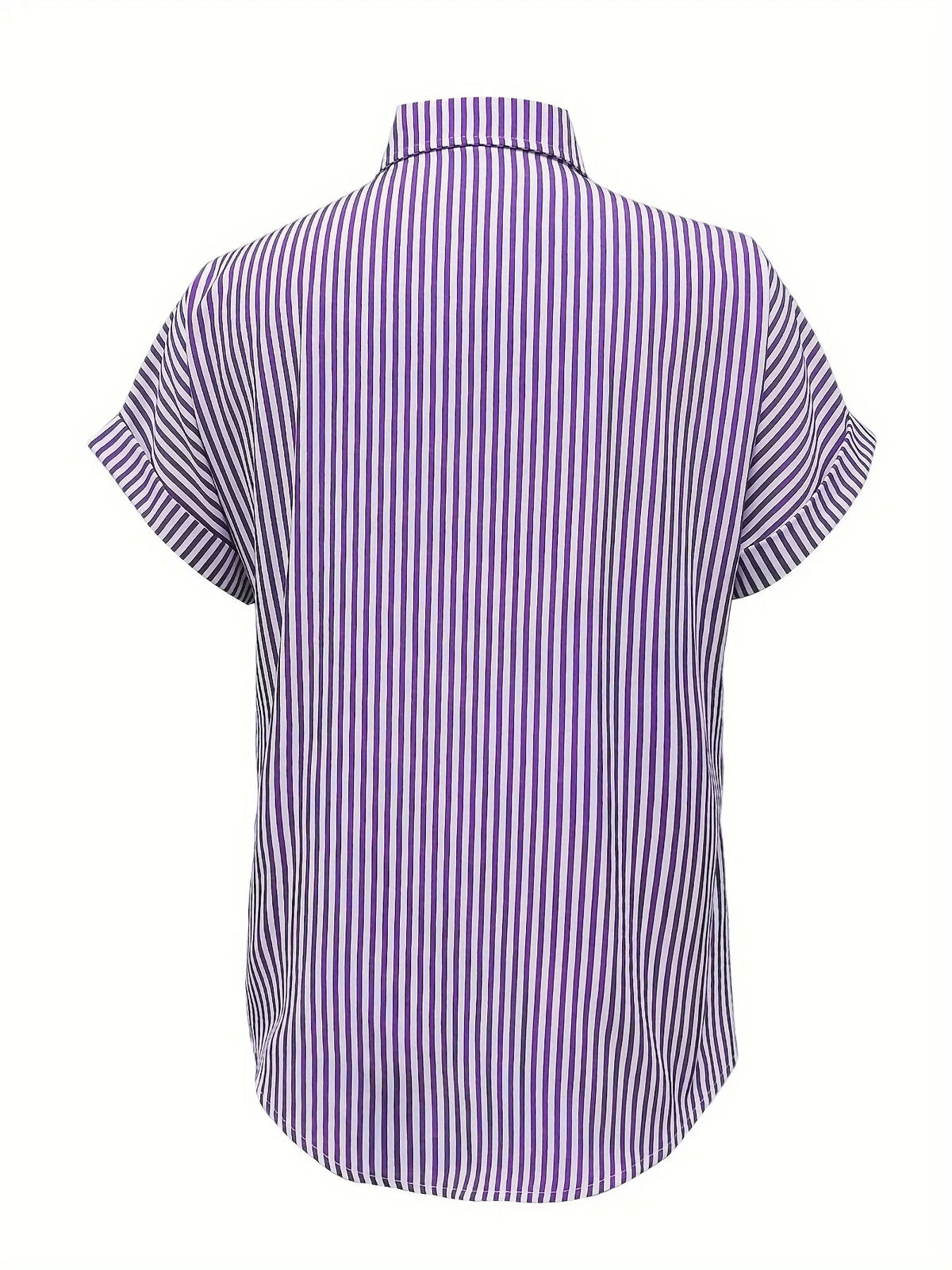 Full Size Striped Button-Up Casual Shirt with Pocket Plus Size - Ladyez