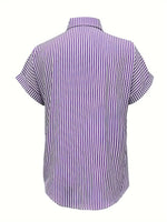 Full Size Striped Button-Up Casual Shirt with Pocket Plus Size - Ladyez
