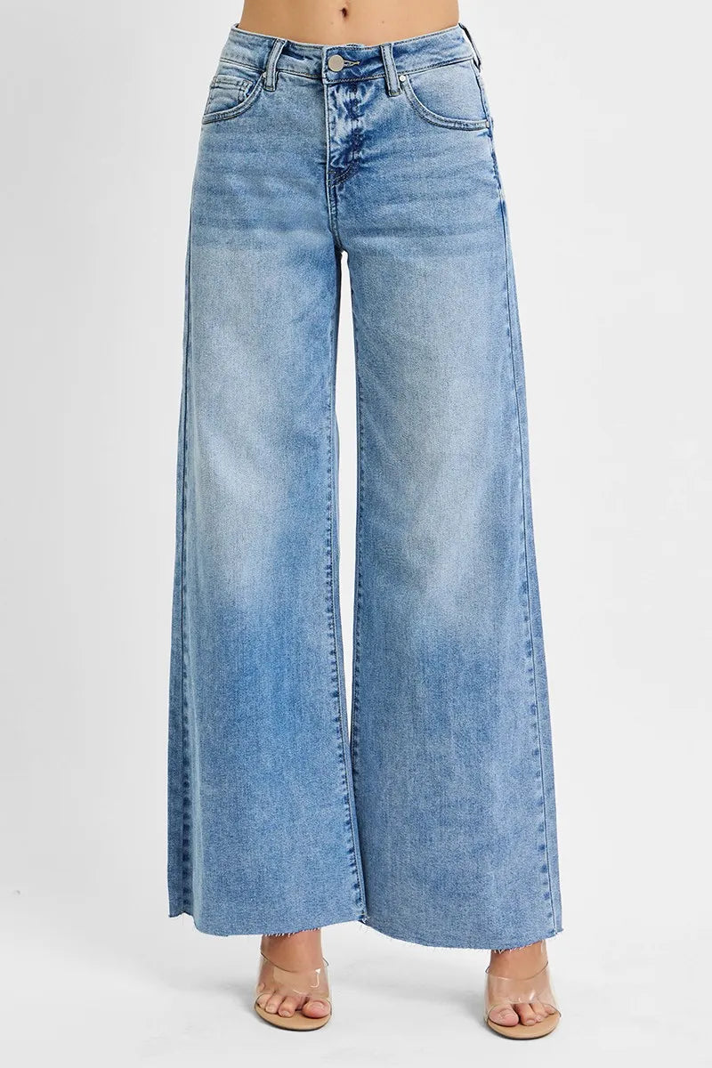 RISEN Full Size Tummy Control High Rise Ankle Palazzo Jeans Plus Size - Ladyez