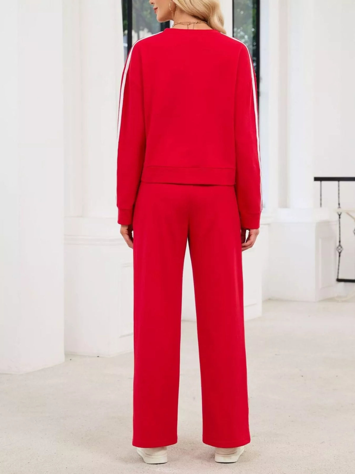 Striped Round Neck Sweatshirt and Pants Set