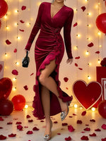 Ruffled Surplice long Sleeve Dress